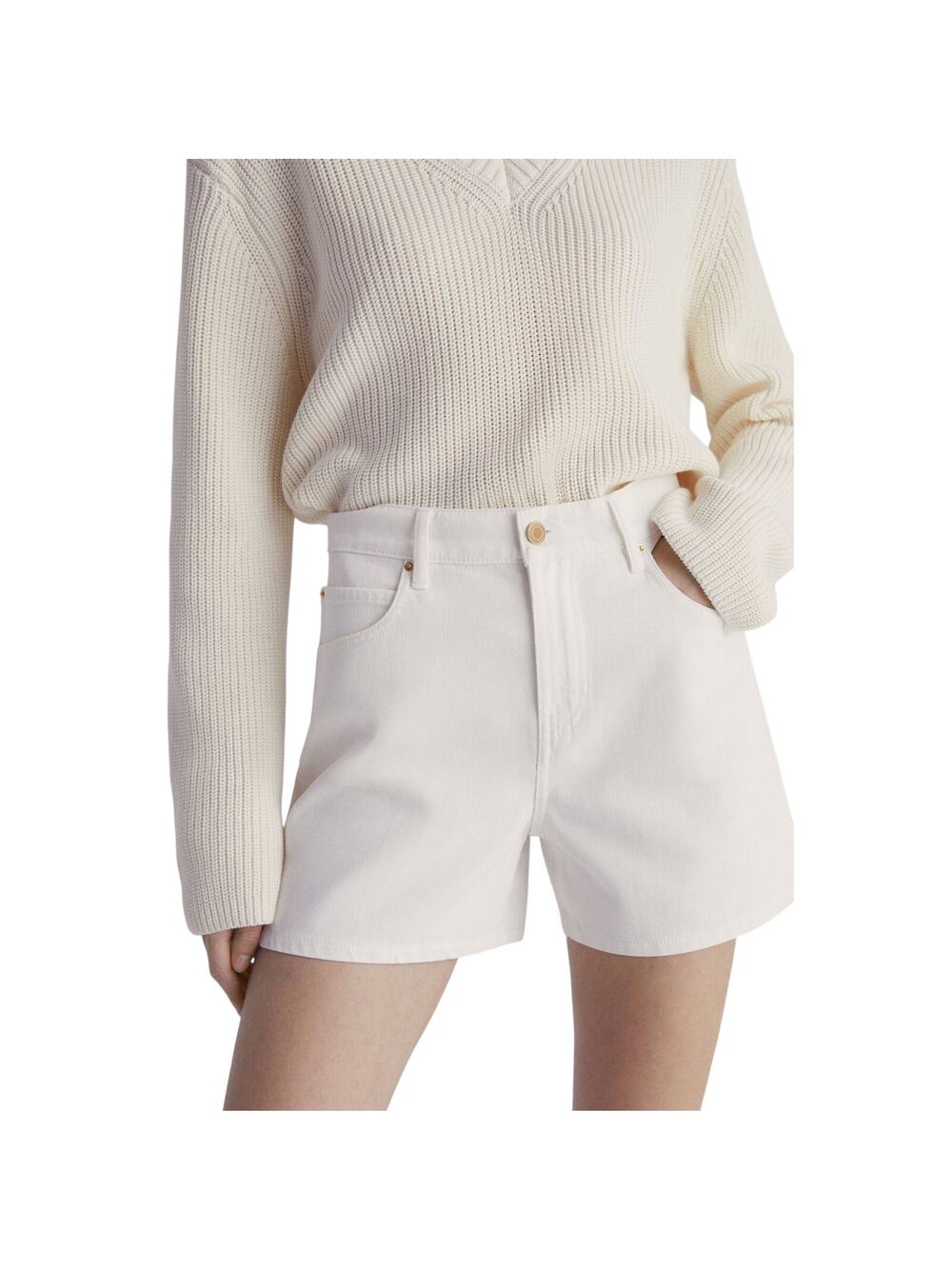 Massimo Dutti High Rise Ivory Denim Shorts Size 6